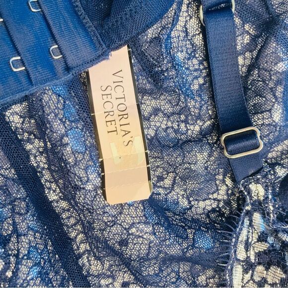 Victoria’s Secret High Neck Dream Angels Unlined Demi Bra Blue  Lace Sz 32DD NEW - Picture 11 of 12